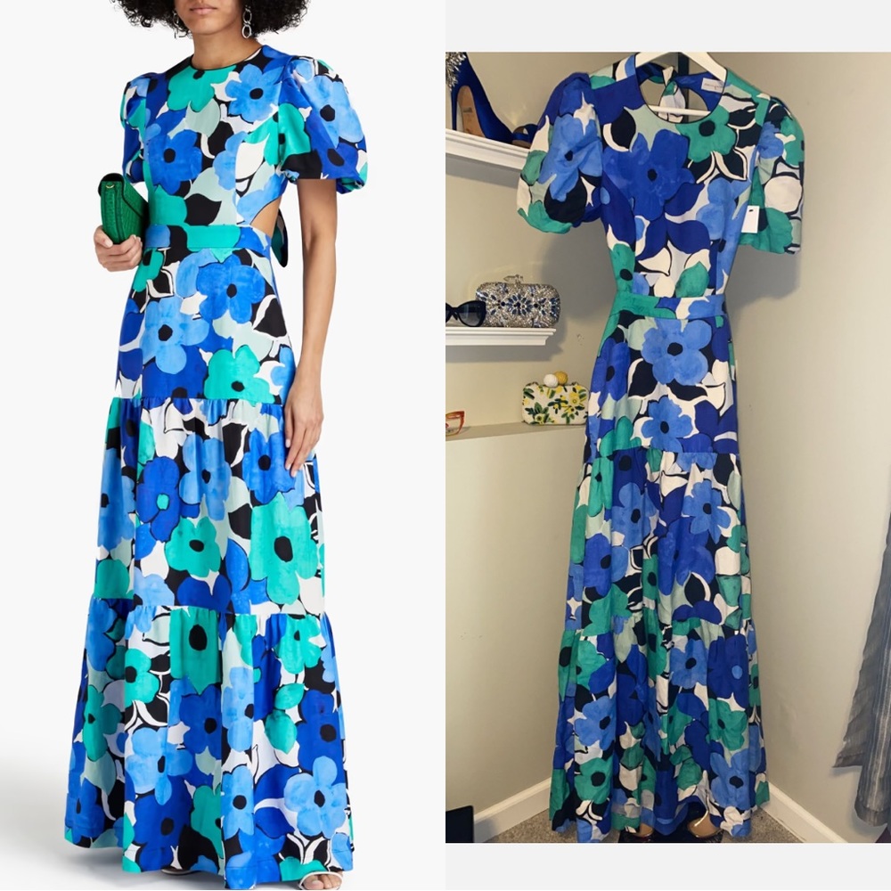 REBECCA VALLANCE
Puglia cutout floral-print slub woven maxi dress